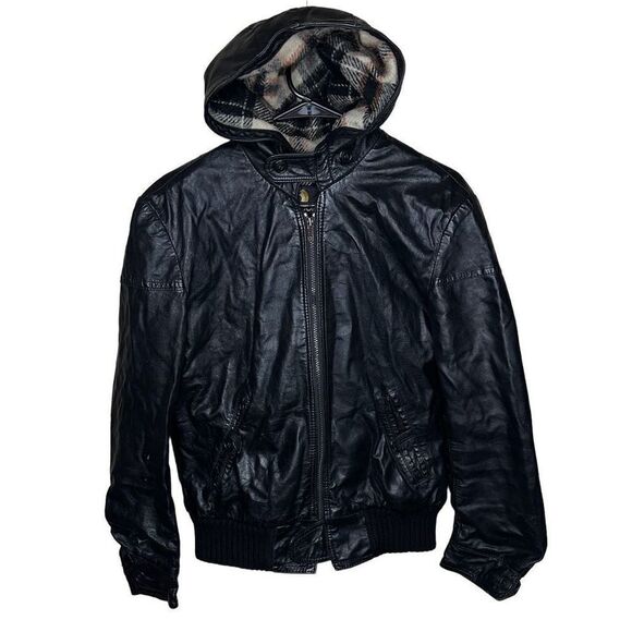 Vintage Mac Mor Wool Lined Genuine Leather Hooded Jacket Small - Picture 1 of 10